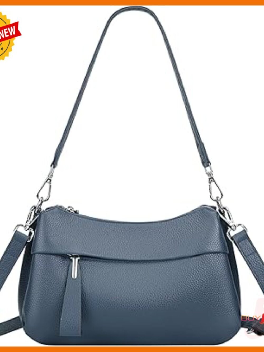 Genuine Leather Crossbody Bag with 2 Detachable Straps, Hobo Style